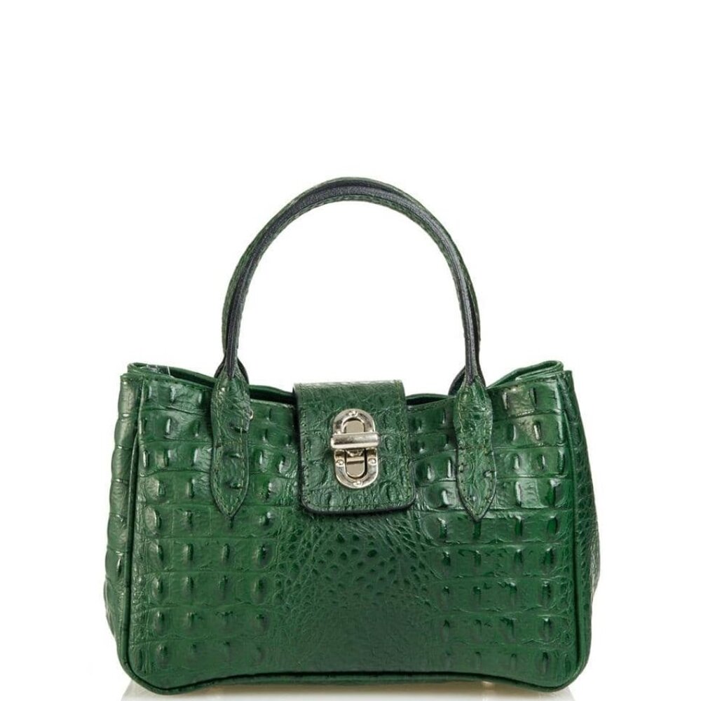 Small Genuine Leather Croc Embossed Tote Handbag